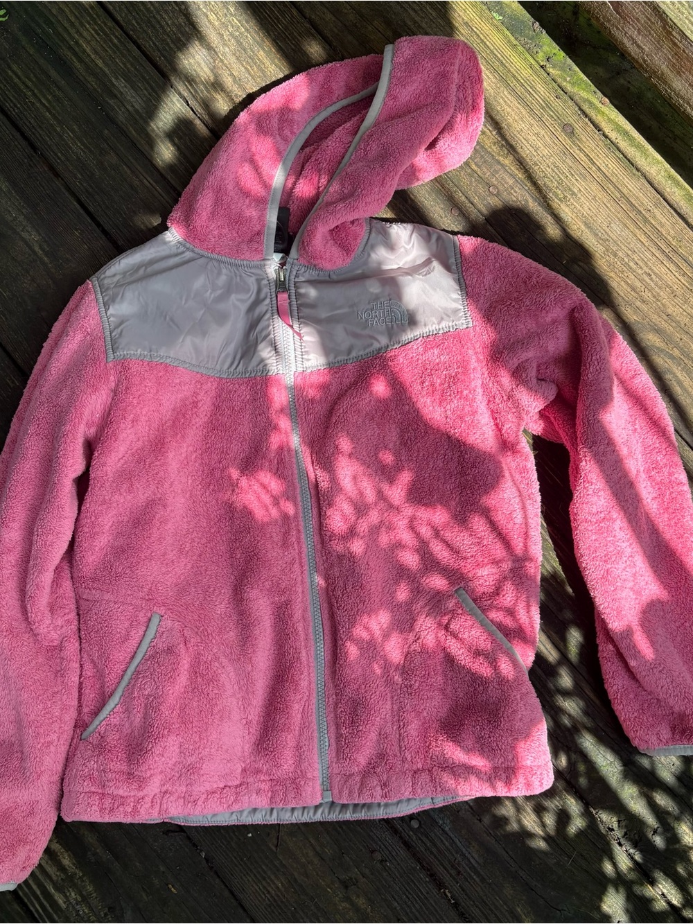 The North Face Girls Fleece Hooded Full Zip Jacket Pink/Gray Size Large